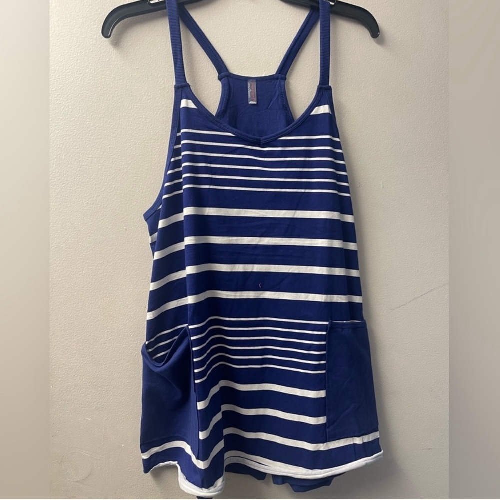 Free People Hot Shot Mini Dress in Spring Stripe Navy Size XL NWOT - Picture 7 of 7
